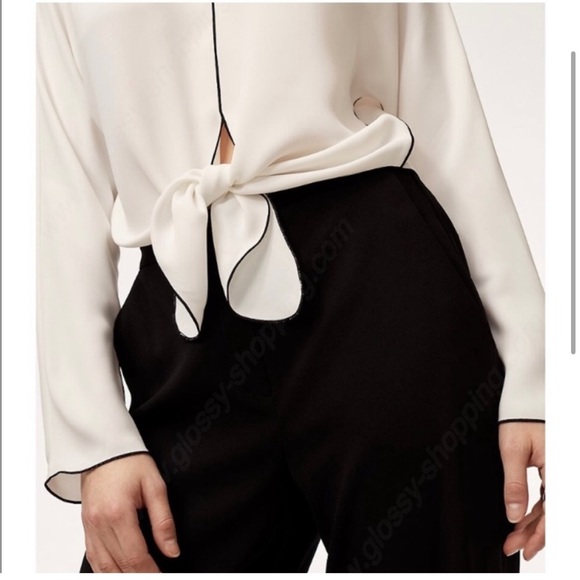 Aritzia Abasi Tie-Front Blouse - White with Black piping, XS - Picture 4 of 6